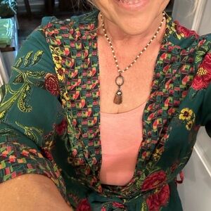 ANGIE boutique Green and Pink wrap tie blouse